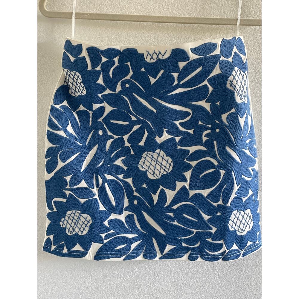 J.Marie Blue White Embroidered Mini Skirt Boho Coastal XS - Picture 2 of 6